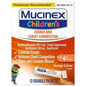 Children's Mucinex Chest Congestion and Cough Suppressant Mini-Melts Orange Creme, 12.0 ea