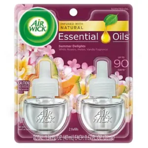 Air Wick Plug In Scented Oil with Essential Oils, Air Freshener Summer Delights (White Flowers/Melon/Vanilla), Twin Refill, 0.67 oz, 2 pack